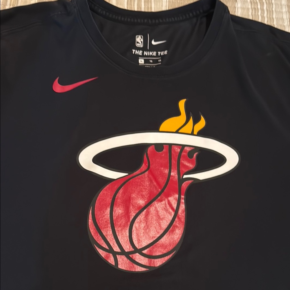 Nike Black T-Shirt with Red and White Miami Heat Logo